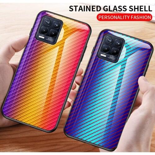 For OPPO Realme 7i Case Luxury Carbon Fiber Tempered Glass Phone Cover For Realme 8 7 6 5 3 Pro Case Coque Soft Bumper Shell