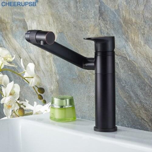 Bathroom Basin Faucet Black Brass Mixer Tap Rotatable Handle Steam Water Gold Faucets Hot Cold Single Spout Taps Robinet Lavabo