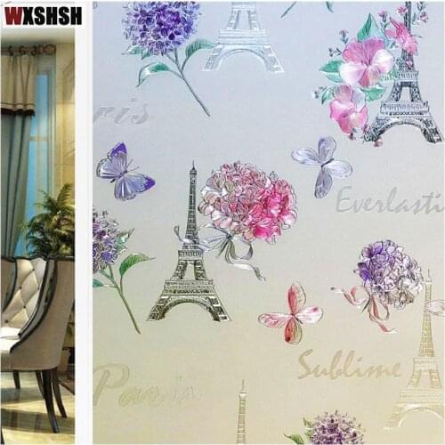 Eiffel Tower Pattern Glass Film Static Cling Vinyl Decorative Glare-Reduction Window Foil For Window Door Cabinet Table Surface
