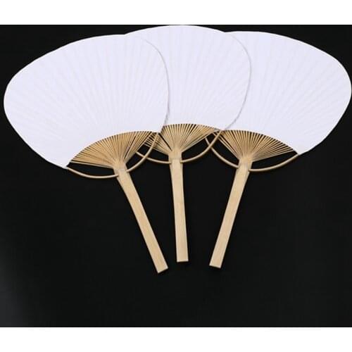 Wedding White Paddle Fan 12Pcs Bamboo Handle Blank Calligraphy Painting Blank Group Fan White Fan Summer
