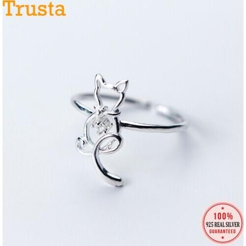 Trustdavis Minimalist Real 925 Sterling Silver Fashion Animal Lovely Cat Adjustable Women Party S925 Ring Jewelry Gift DS528