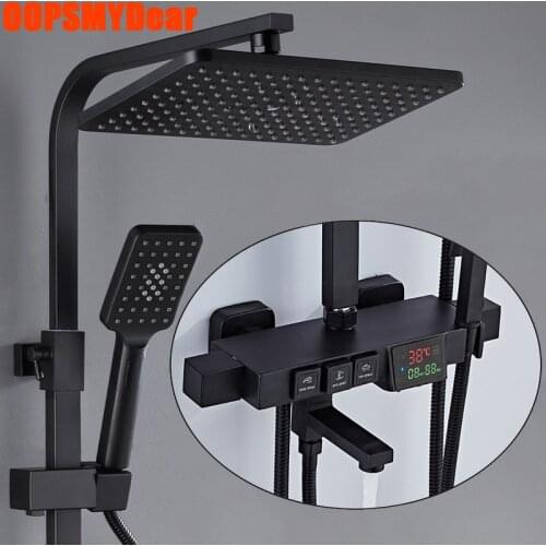 Smart Digital Shower System Bathroom Thermostatic LED Shower Set Wall Mount Square Head SPA Rainfall Bath Faucet Hot Cold Grifo