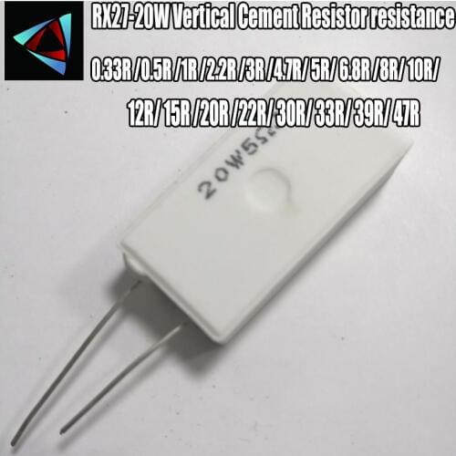 RX27- 20W SQM Vertical Cement Resistor resistance 0.33R 0.5R 1R 2.2R 3R 4.7R 5R 6.8R 8R 10R 12R 15R 20R 22R 30R 33R 39R 47R OHM