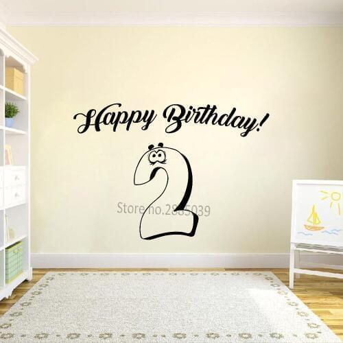 Two Years Old Birthday Vinyl Number Two Decal Happy Birthday Wall Sticker Creative Party Decor Celebration Decal Removable LC896
