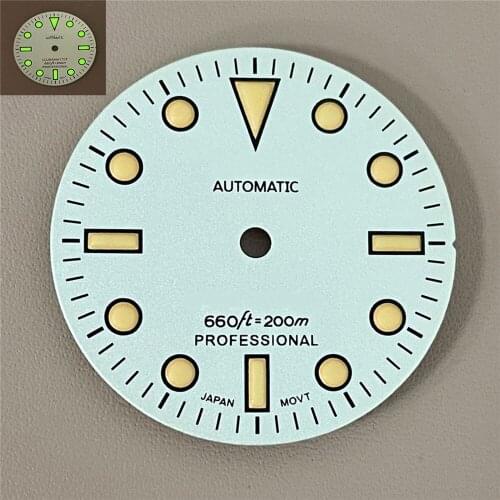 28.5MM Green Luminous Convex Orange Nail Watch Dial No Calendar 007 Dial Modification for NH35/4R36 Movement