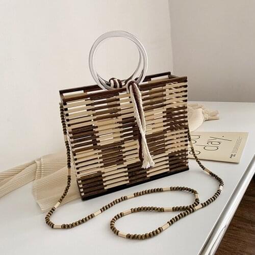 Women Bamboo Handbag Messenger Bags Shoulder Bag Female Ladies Vacation Beach Bag Bolsas Panelled Straw Crossbody Bags for Women