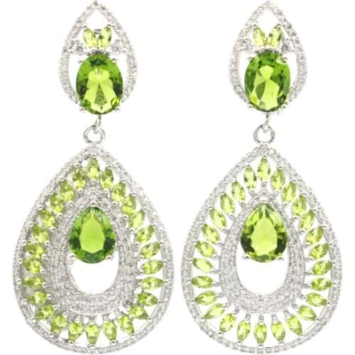 54x24mm Lovely Silver Earrings For Ladies Created Green Peridot White Bright Cubic Zircon Dating Wholesale Drop Shipping