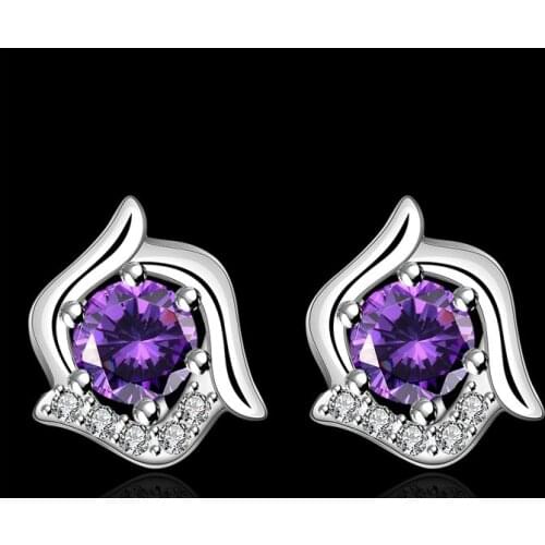 Earrings Silver Plated Earrings Silver Purple Zircon Earrings Womens Trendy Jewelry Wholesale Free Shipping qwer LE493