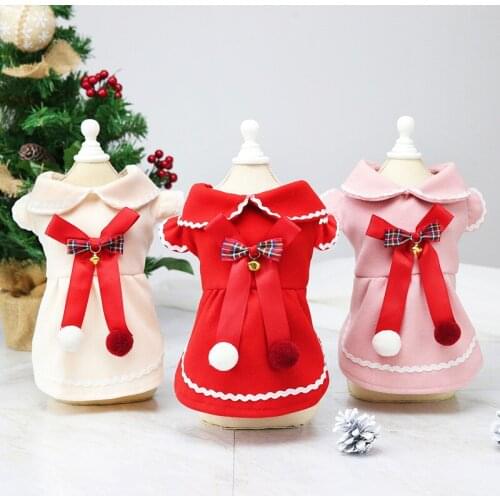 10PC/Lot Christmas Dog Clothes Puppy Dog Woolen Coats Princess Bows Small Dog Dress Autumn Winter Pet Clothes