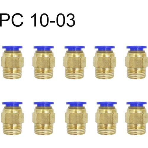 10PCS PC 10-03 Air Pneumatic 10mm Hose Tube 16.5mm Air Pipe Connector Quick Coupling Brass Fitting Male Thread wholesale