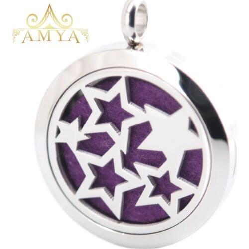 10pcs Five Star Aromatherapy Essential Oil Surgical Stainless Steel Perfume Diffuser Locket Necklace Pendant Free 20pcs Pads