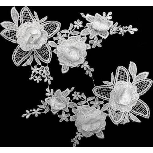 2PCS Luxury White Black 3D Embroidered Lace Patch Dress Blouse Flowers Collar Appliques Fabric DIY Sewing Supplies Guipure Decor