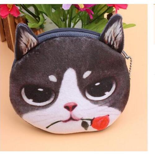 2021 new 10pcs/lot! 3D Plush Women Cute Cat Printing Coin Purses Girls Animals Cat Face Coin Purse Kids Wallet Bag Zipper Pouch