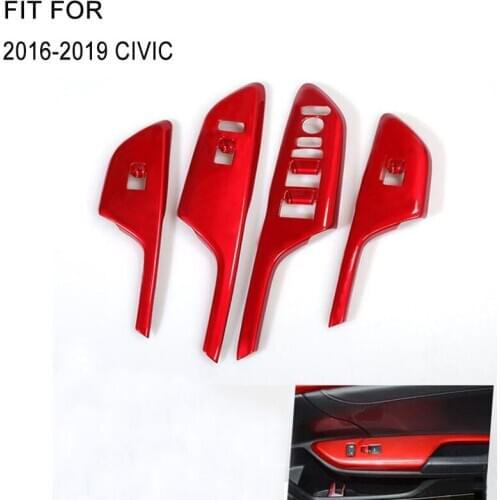 4PCS Carbon Fiber Style Car Interior Armrest Window Lift Switch Button Cover Trim For Honda New Civic 10th gen 2016 2017 LHD