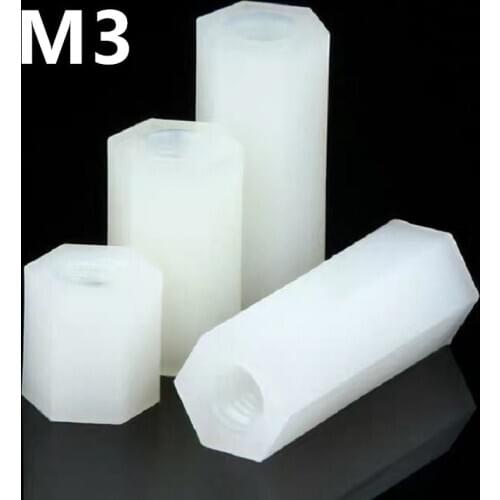 500PCS M3x5/6/8/10/12/15/18/20mm Hex Nylon Standoff Spacer Column Flat Head Double Pass Nylon Plastic Spacing Screws