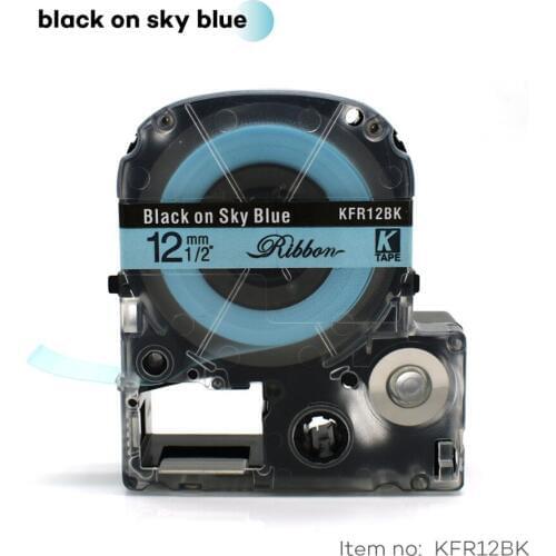 Satin Ribbon 12mm*5m black on light blue tape SFR12BK LA-4LBK for gift wedding Christmas Party for kingjim printer LW300 LW400