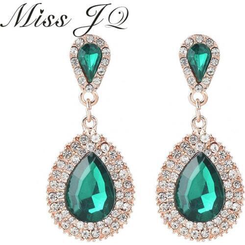 Miss JQ 4 Colors Large Drop Earrings Bride Water Drop Shape Crystal Earrings for Women Rhinestone Dangle Earring Wedding Jewelry