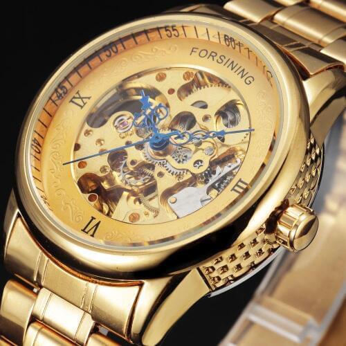 New Rome Gold Watch FORSINING Luxury Brand Mens Fashion Automatic Clock Hollow Out Man Mechanical Watches relogio masculino