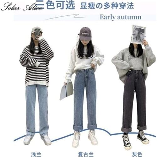 Free Shipping 2021 Womens Spring And Autumn New High-Waist Fashion Wide-Leg Jeans Short Length Loose Casual Pants