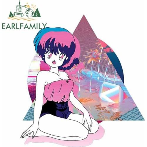 EARLFAMILY 13cm x 11.9cm for Vaporwave Anime Girl Decal Funny Car Stickers Creative VAN Surfboard Scratch-Proof Car Assessoires