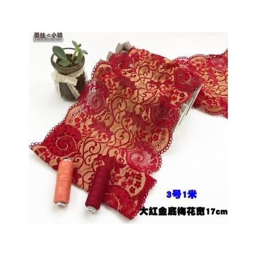 3 Meters/lot Elastic Lace Sewing Ribbon Guipure China Red with Gold Lace Trim or Fabric Warp Wnitting DIY Garment Accessories