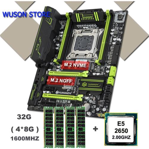 Buy brand motherboard HUANAN ZHI ATX X79 motherboard with M.2 slot CPU Intel Xeon E5 2650 C2 2.0GHz RAM 32G(4*8G) 1600 REG ECC