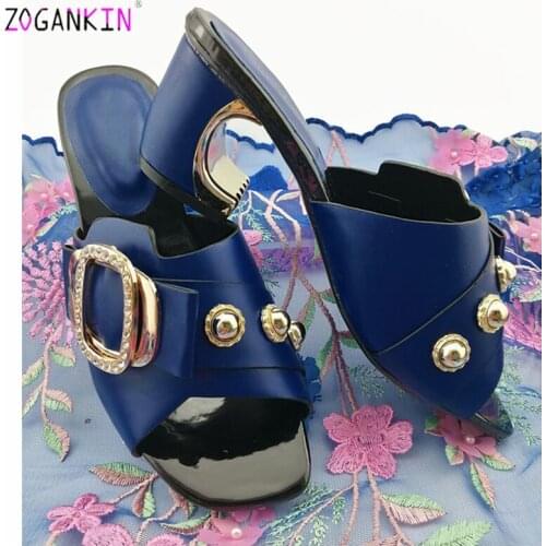 2019 Ins Hot Selling African Style Slingbacks Nigerian Women Slipper in Royal Blue Nigerian Women Shoes without Bag for Party