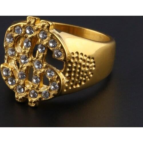 MIQIAO Stainless Steel Titanium US Dollar Symbol Luxury Crystal Zircon Punk Rings for Men Couple Friends Gift Fashion Jewelry An