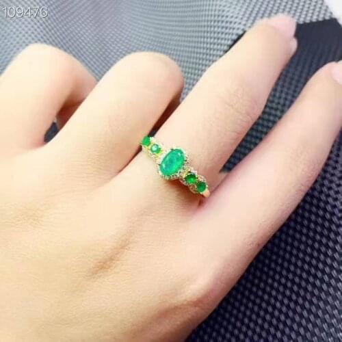Natural emerald ring fashionable gemstone quality 925 silver 2mm,4x6mm