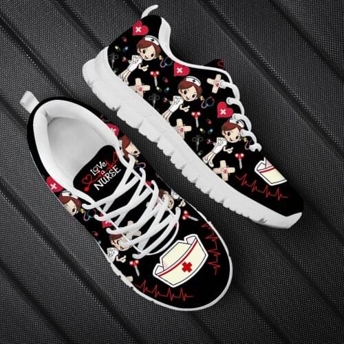 WHEREISART Zapatillas Sneakers Woman Flats Black Love Nursing Shoes for Women Lace-up Comfor Mujer Fashion Girls Female Mesh