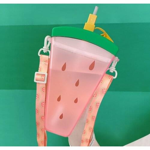 Cute Water Bottles Watermelon Ice Cream Plastic Water Bottle with Straw Bottle Leakproof Portable Popsicle Cup Kids Water Mug