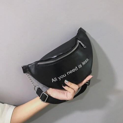Fashion Letter Chest Bag Female PU Leather Crossbody Bag 2021 New Fanny Pack Chains Design Waist Bag Cool Girls Shopping Purse