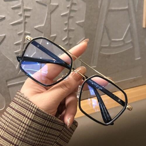 Fashion Metal Square Glasses Spectacle Frames Men Double Bridge Degree Optical Frame Filters Radiation Blu-ray Glasses