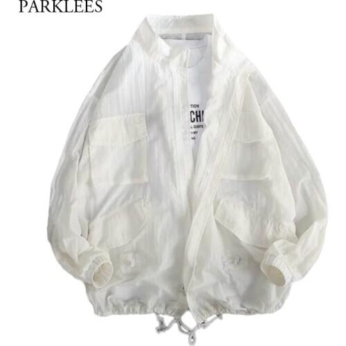 Mens White Cargo Lightweight Softshell Jacket 2020 Summer Flight Men Bomber Jackets Coats with Multi-Pockets Chaquetas Hombre