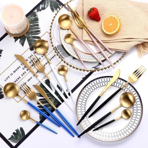 2019 Black Gold Cutlery Set Spoons Forks And Knives Stainless Steel Cutlery 24pcs/set Travel Tableware Silverware Dropshipping