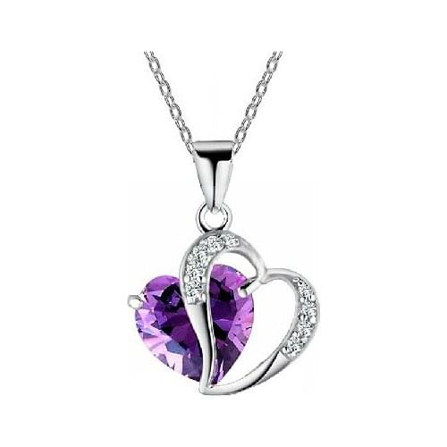 JS N258 New Arrival Zircon Heart Necklace White Gold Color Necklaces Pendants Nickel Free Elegant Women Jewelry