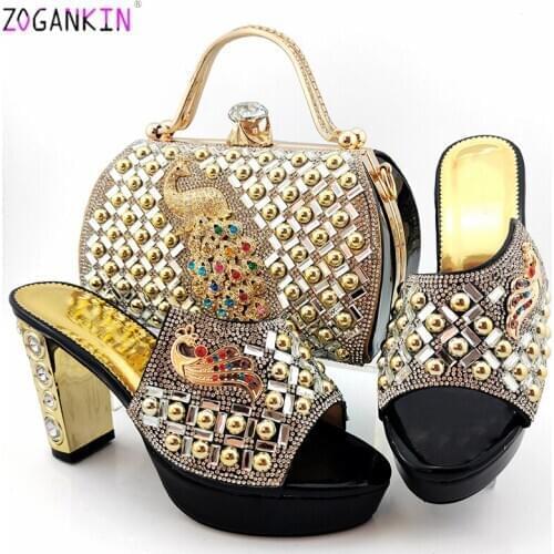 2020 Black New Design African Women Shoes With Matching Bags Set Italian Womens Super High Heels Wedding for Christmas
