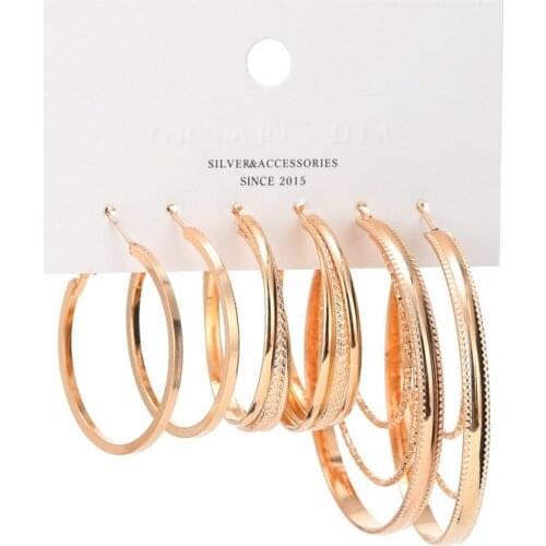 ORNAPEADIA 2021 New Personality Circle Jewelry Earrings for Women Round Shaped Fashion Earrings Three-piece Set Wholesale