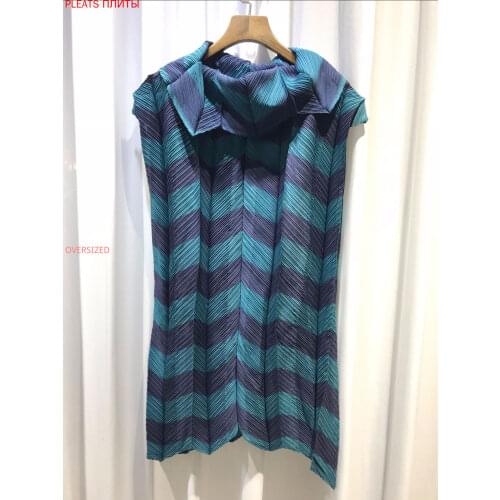 Autumn and Winter Style Commuter Pullover Dress Blue Stripe Show Thin Pile Collar Sleeveless Dresses Versatile Bottoming Dress