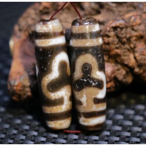 A pair of Matching Energy Tibetan Old Agate Mercy Bodhi Tree Totem dZi Bead 44MM From Timestown