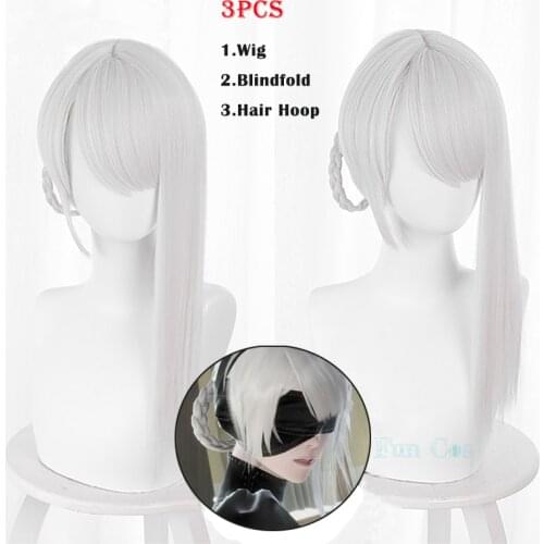Game NieR Replicant Kaine Cosplay Wig Short White Wigs Braid Bangs Women Heat Resistant Fiber Hair with Free Wig Cap Girls Hair