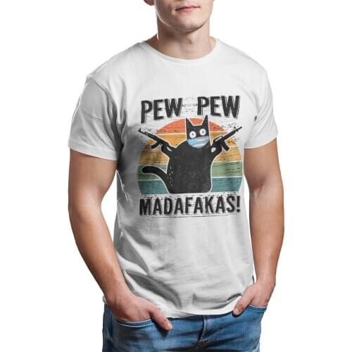 Pew Madafakas Shirt Pew Guns Funny Black Cat Kawaii News 2021 Short Sleeve Anime Christmas Oversized Plus Size Clothing 11337
