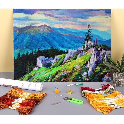 Landscape Carpathians Printed 11CT Cross Stitch Full Kit Embroidery DMC Threads Handmade Knitting Painting Handicraft Magic