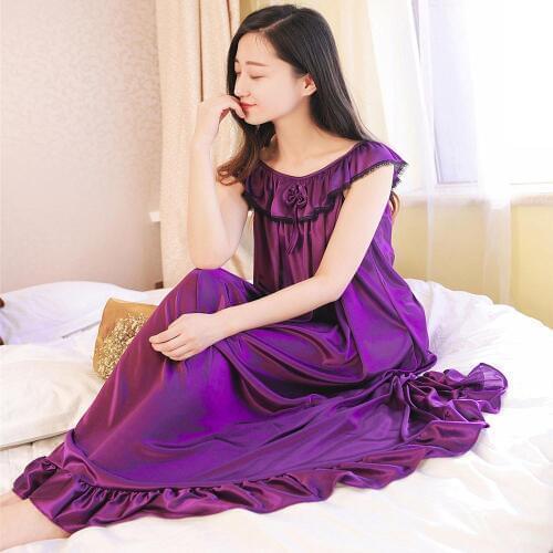 Sexy Female Summer Long Nightgown Ice Silk Nightwear Sleeveless Night Shirt Solid Loose Sleepwear Casual Night Dress Negligee