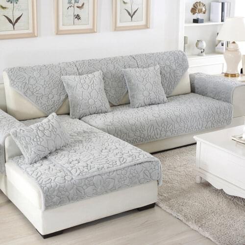 Plush Fabric Sofa Cover For Living Room 4 Colors Cushion Covers Seat Slipcover Corner Sofa Towel Non-slip Winter Couch Cover