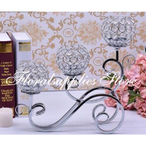 10 pcs / lot 36 cm height Acrylic 3-arms metal candelabras wedding candle holder centerpiece party decor