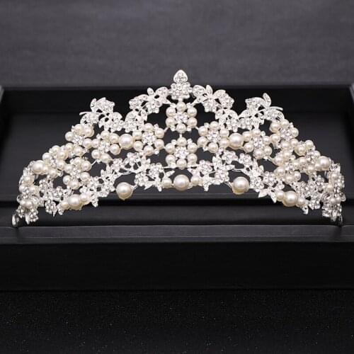 Luxuriou Crystal lmitation Pearl Silver color Wedding Tiara Bridal Crown Head Jewelry Bride Headpiece Wedding Hair Accessories