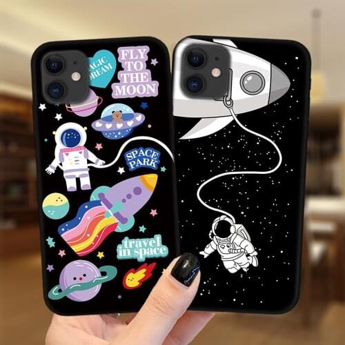 Cute Planet Star Space Astronaut Bear Phone Case For iPhone 11 12 Pro Max XS X XR 6 6S 7 8 Plus 5S SE 2020 12Mini Silicone Cover