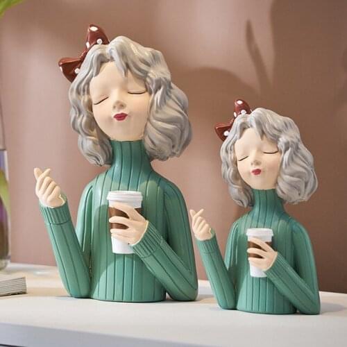 Nordic Cute Resin Milk Tea Bubble Girl Decoration Office Store Hotel Cafe Figurines Crafts Home Desktop Table Sculpture Statue