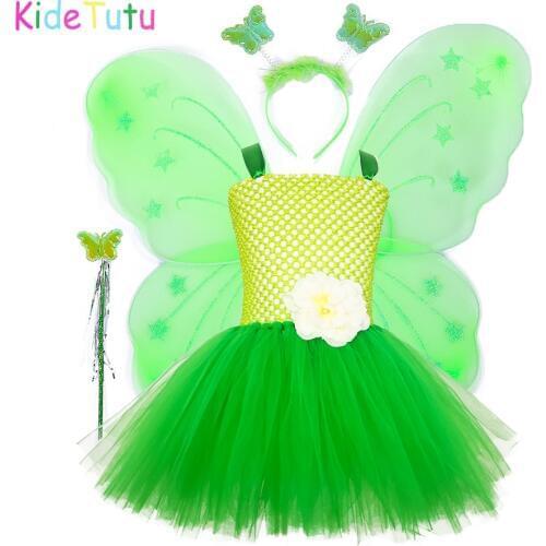Tinkerbell Girl Magic Fairy Birthday Party Tutu Dress Child Princess Pixie Cosplay Costume With Wings 1-10y Halloween Role Play